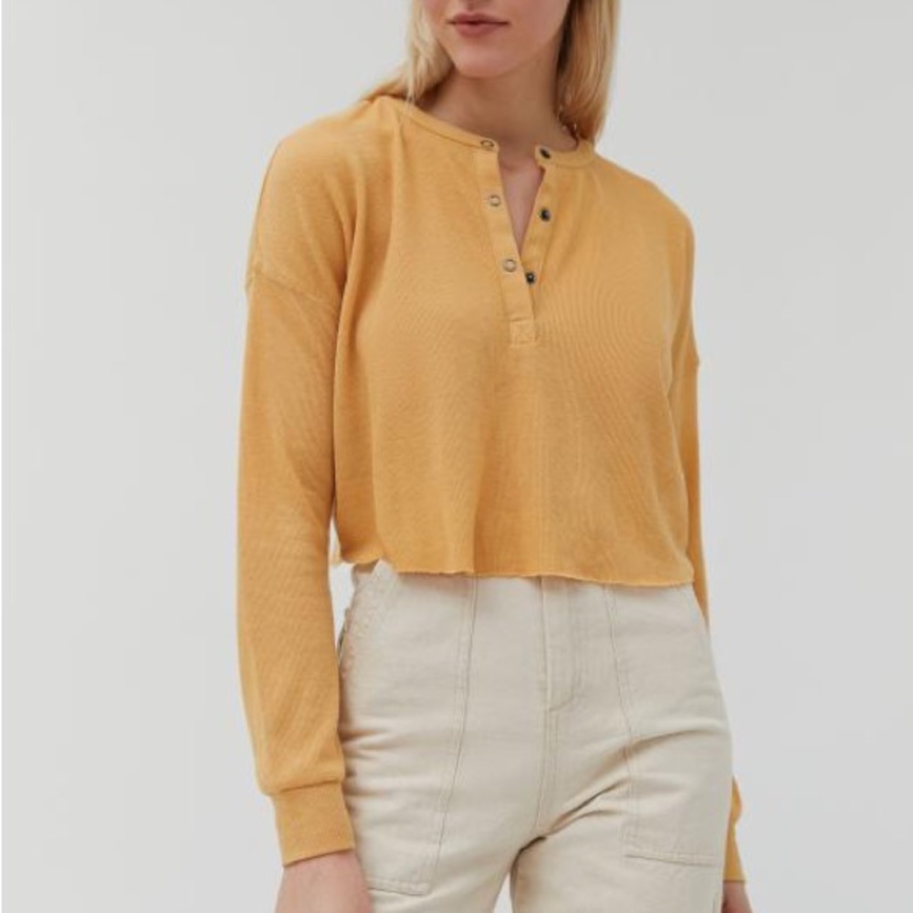 Out from Under Urban Outfitters Emmy Henley long sleeve yellow snap top